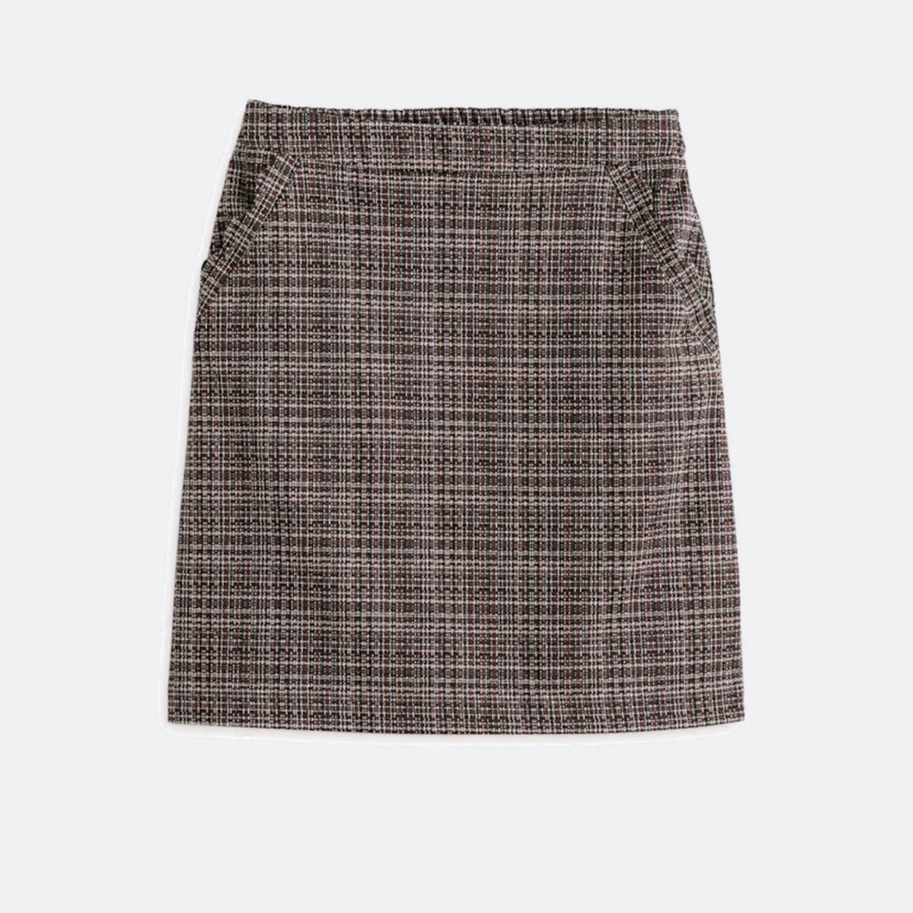Lolinda Skirt - Classic Plaid Straight Skirt - Grey/Brown